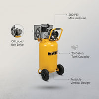 25 Gal. 200 PSI Oil Lubed Belt Drive Portable Vertical Electric Air Compressor — infographic