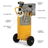 25 Gal. 200 PSI Oil Lubed Belt Drive Portable Vertical Electric Air Compressor — How It Works
