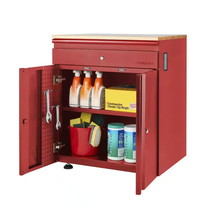Heavy Duty 64 In. W X 81 In. H X 24 In. D Pre-Assembled Steel 3-Piece Garage Storage System in Red with Wood Worktop