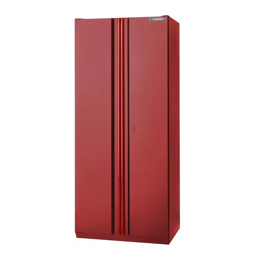 Heavy Duty 64 In. W X 81 In. H X 24 In. D Pre-Assembled Steel 3-Piece Garage Storage System in Red with Wood Worktop