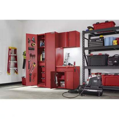 Heavy Duty 64 In. W X 81 In. H X 24 In. D Pre-Assembled Steel 3-Piece Garage Storage System in Red with Wood Worktop