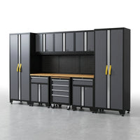 9-Piece Garage Shop Tool Storage Cabinet Set with Pegboard and Wooden Work Top 24 Gauge Steel Tool Chests & Garage Mounted Storage Systems - Black+Gray — Studio Shot