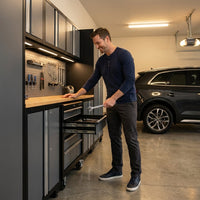 9-Piece Garage Shop Tool Storage Cabinet Set with Pegboard and Wooden Work Top 24 Gauge Steel Tool Chests & Garage Mounted Storage Systems - Black+Gray — Lifestyle