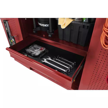Heavy Duty 64 In. W X 81 In. H X 24 In. D Pre-Assembled Steel 3-Piece Garage Storage System in Red with Wood Worktop