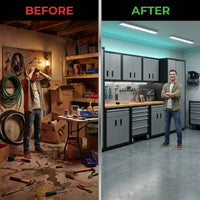 Bold Series 12-Piece 24-Gauge Stainless Steel Garage Storage System in Gray (186 In. W X 77 In. H X 18 In. D) — Before & After