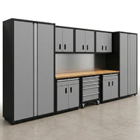 Bold Series 12-Piece 24-Gauge Stainless Steel Garage Storage System in Gray (186 In. W X 77 In. H X 18 In. D) — Studio Shot