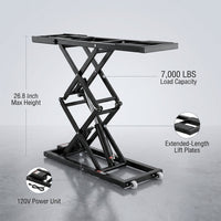 Car Lift, 7,000 LBS Capacity Portable Car Lift, with Extended-Length Plates, 26.8' Max. Height, Heavy-Duty Carbon Steel Truck Lift with 120V Power Unit, Auto Car Jack Lifts for Home Garage Shop — infographic