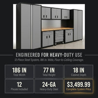 Garage Storage Cabinet System Engineered for Heavy-Duty Use, 12-Piece Steel, 186 In. Width, Powder-Coated — Results & Stats