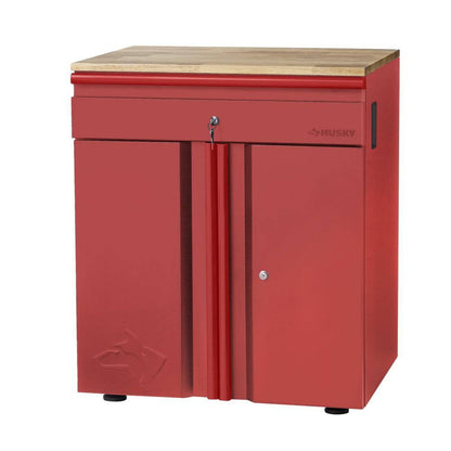 Heavy Duty 64 In. W X 81 In. H X 24 In. D Pre-Assembled Steel 3-Piece Garage Storage System in Red with Wood Worktop
