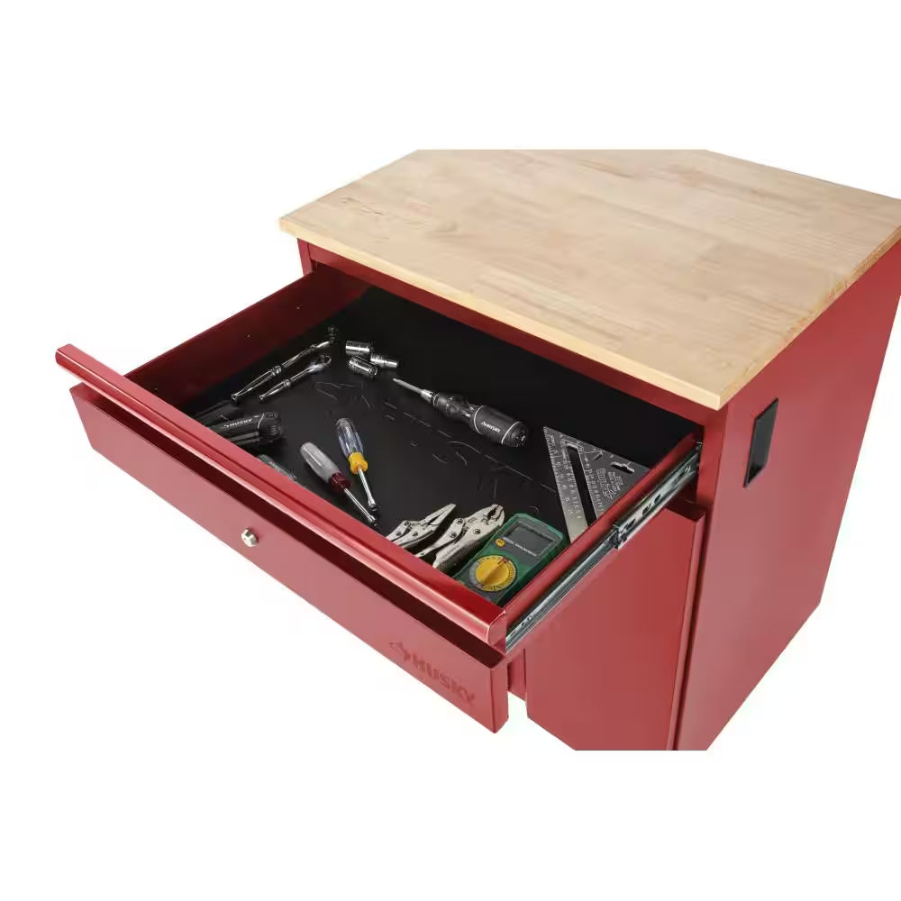 Heavy Duty 64 In. W X 81 In. H X 24 In. D Pre-Assembled Steel 3-Piece Garage Storage System in Red with Wood Worktop