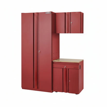 Heavy Duty 64 In. W X 81 In. H X 24 In. D Pre-Assembled Steel 3-Piece Garage Storage System in Red with Wood Worktop
