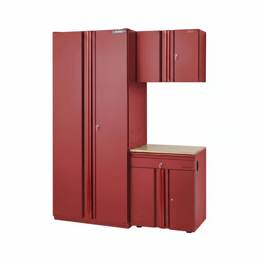 Heavy Duty 64 In. W X 81 In. H X 24 In. D Pre-Assembled Steel 3-Piece Garage Storage System in Red with Wood Worktop